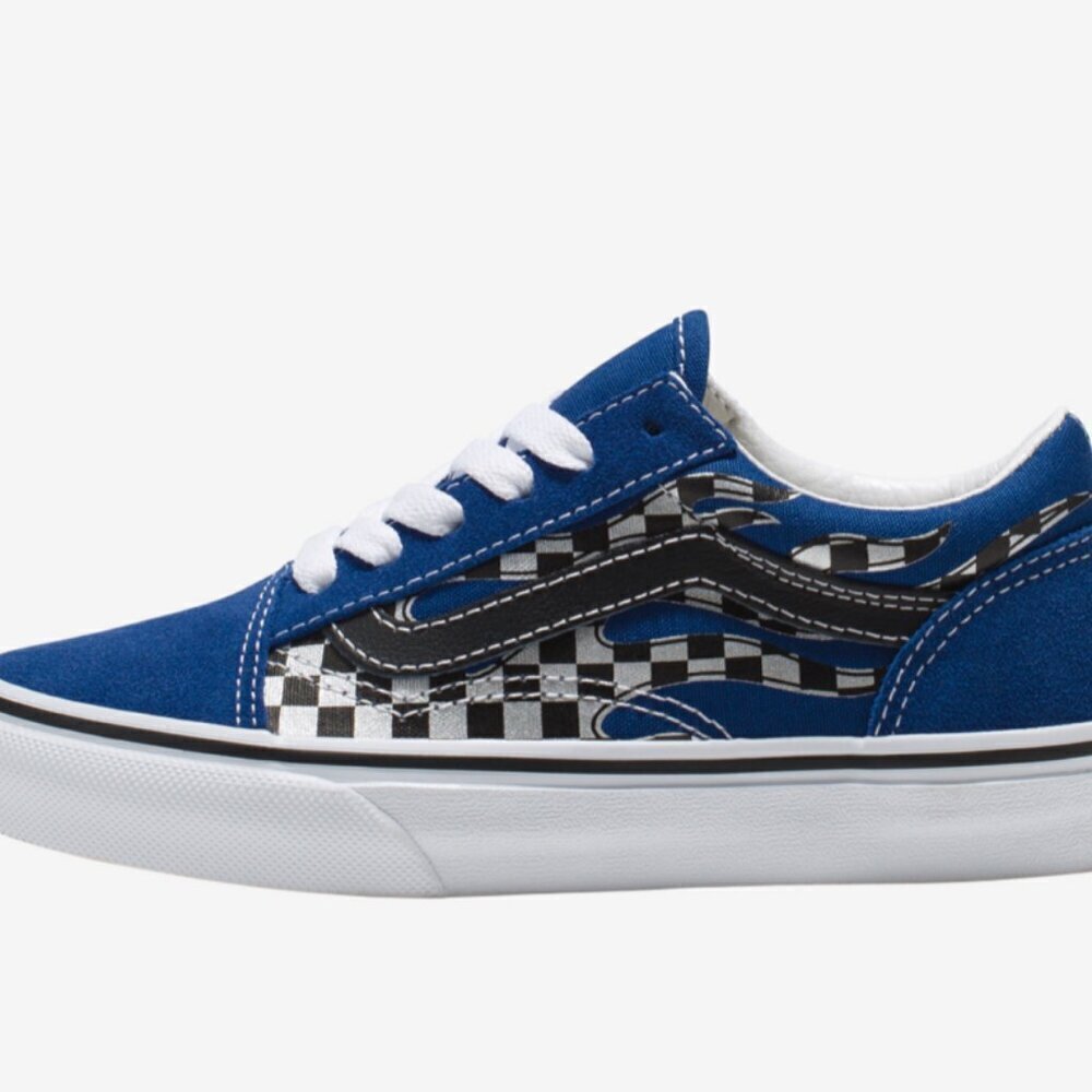 Vans Old Skool Flame Royal Blue w Checker Print Kids size 3 NWT